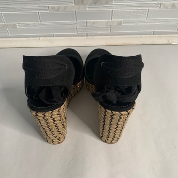 Black and Gold J Lo Espadrille Wedge Heels - Picture 3 of 6